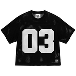 STOLEN MESH JERSEY in black with bold white '03' print on front, breathable mesh fabric, part of THE COLLEC's STOLEN GOODS limited release.