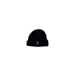 3 Beanie in black with ribbed texture and cuffed hem, featuring embroidered white '3' logo. Short fisherman style ideal for streetwear fashion.
