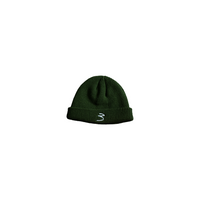Green 3 Beanie in fisherman style with embroidered '3' logo, a trendy streetwear hat from the 3 Beanie collection.