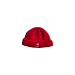 Red 3 Beanie in fisherman style with embroidered '3' logo on cuff. A bold streetwear hat from the 3 Beanie collection, fits most sizes.